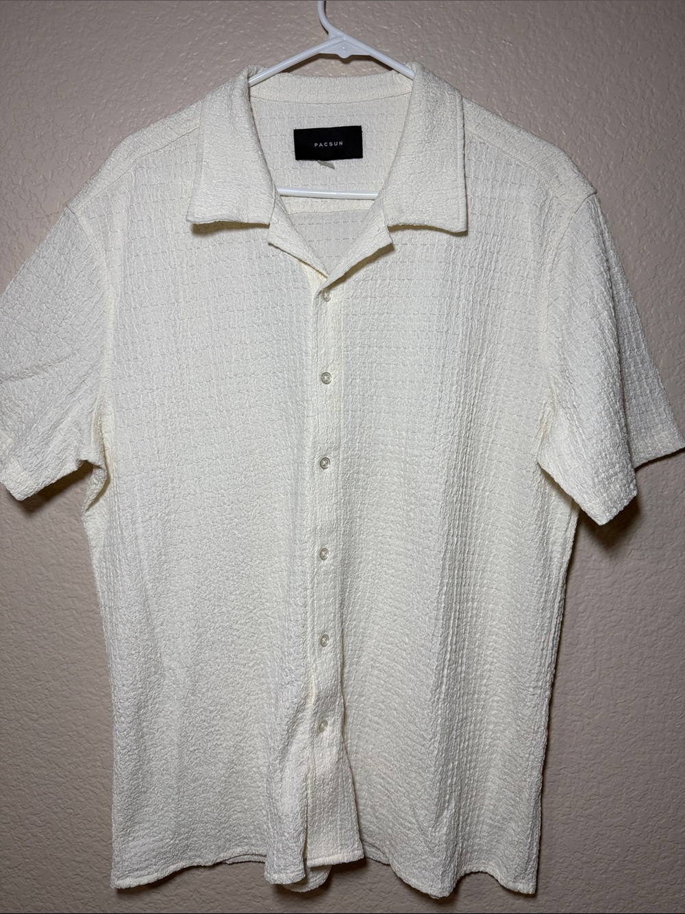 PacSun Men's Cream Textured Short-Sleeve Button-Up Shirt